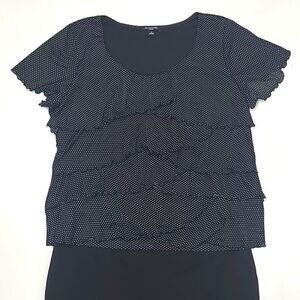 Notations Polka Dot Print Blouse Ruffle Front Top Scoop Neck Short Sleeve 1x